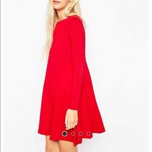 Asos red long sleeve swing dress