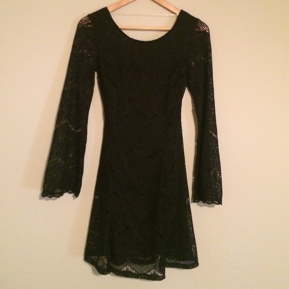 Black long bell sleeved dress