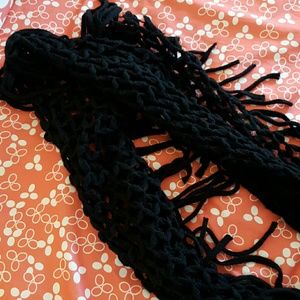 Black infinity scarf with fringe
