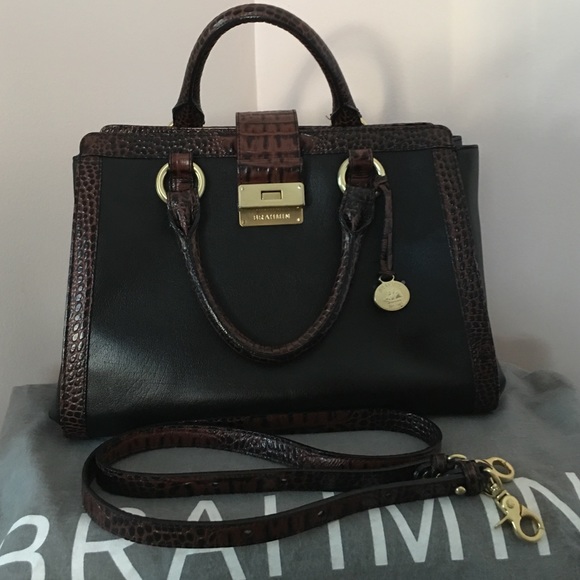 Brahmin Handbags - Black leather handbag with the long strapped.