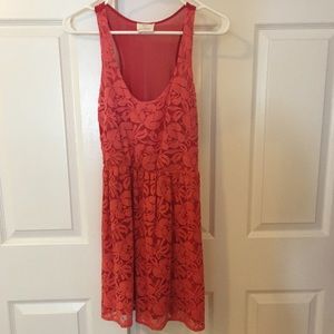 Red flower lace dress with sheer back
