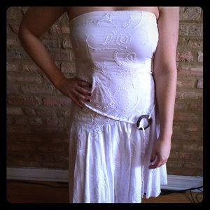 Strapless white Guess cotton dress