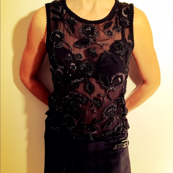Dries Van Noten sheer beaded embroidered top