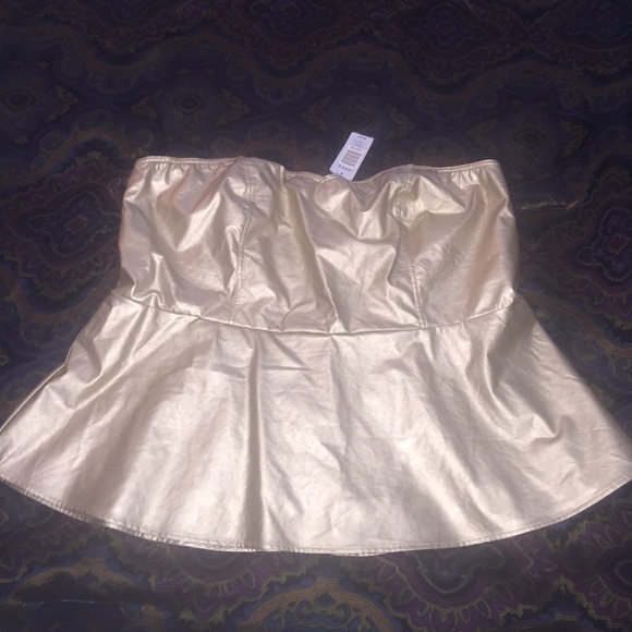 Gold faux leather sweetheart tube peplum top