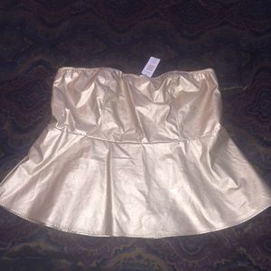 Gold faux leather sweetheart tube peplum top