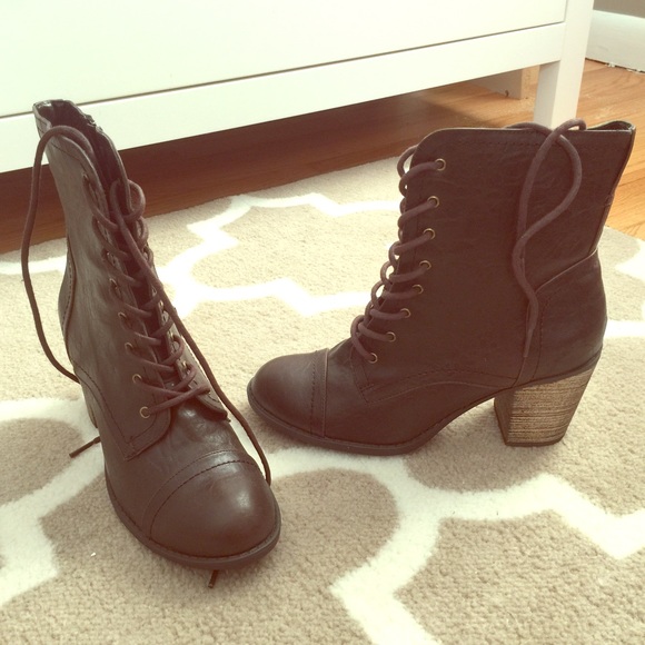 Brown Lace-Up Heel Boots