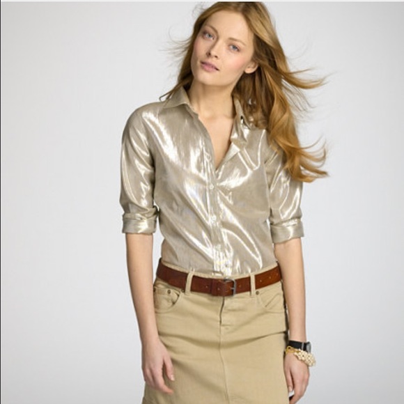 J Crew Molten Metallic Perfect Shirt in Gold 4