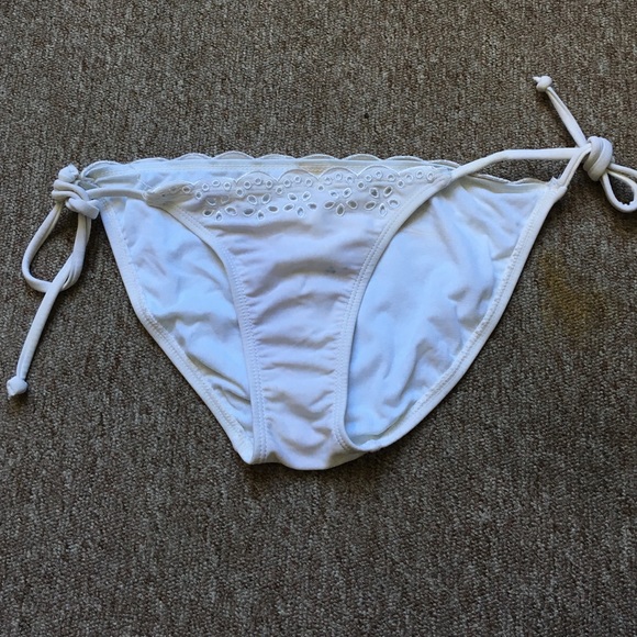 White bikini bottom with scalloped eyelet details