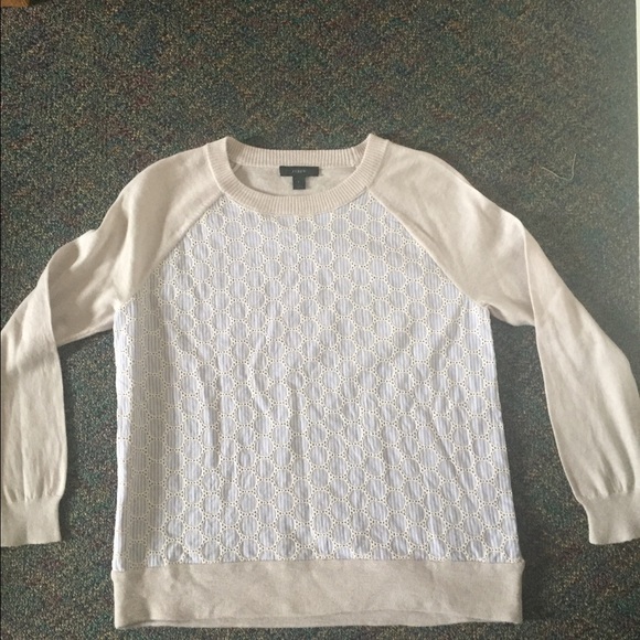 J Crew cream and light blue sweater