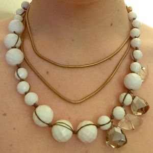 Anthropologie Gold-Tone & White Statement Necklace