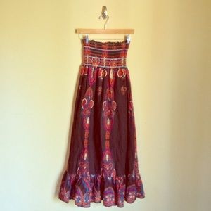 Smocked Paisley Print Maxi Dress