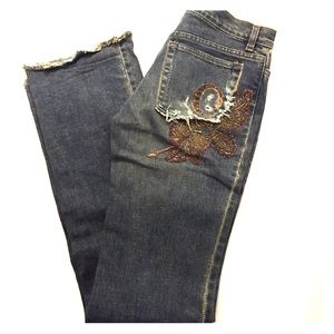 Roberto Cavalli dark wash jeans with metallic logo