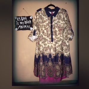 BOLD PRINT BUTTON UP POLY. DRESS/DISCOUNT SHIPPING