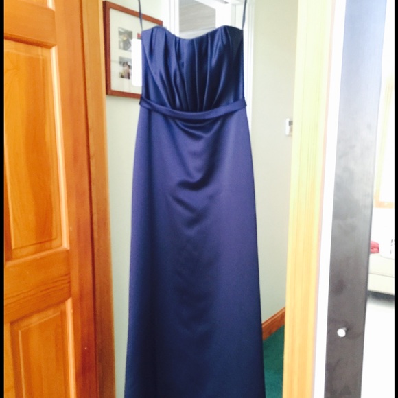 Brand new Navy satin strapless evening gown
