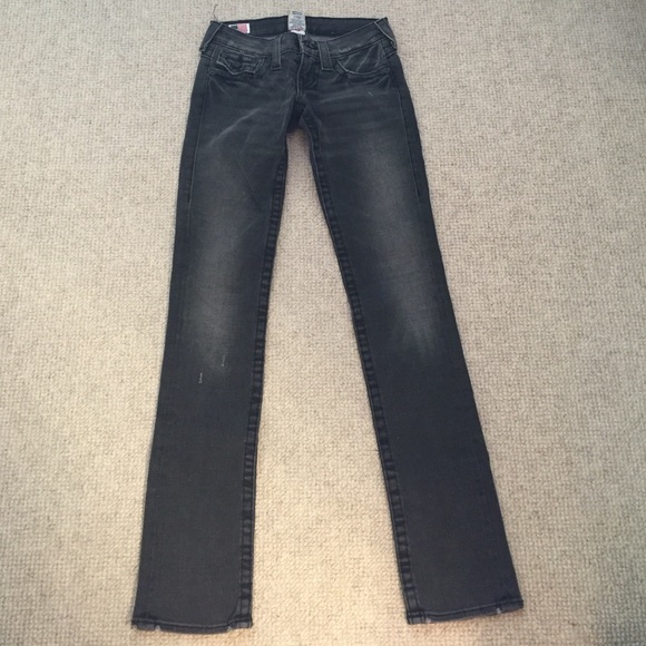 Black True Religion Straight Leg Jeans