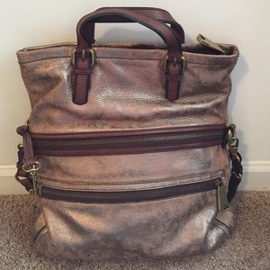 Fossil Explorer Leather Tote Pewter/Gold