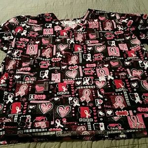 Scrubs top, breast cancer awareness