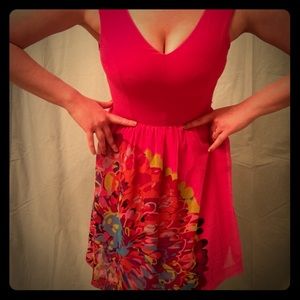 Pink floral design lined dress.