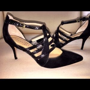 Black suede and leather heels.