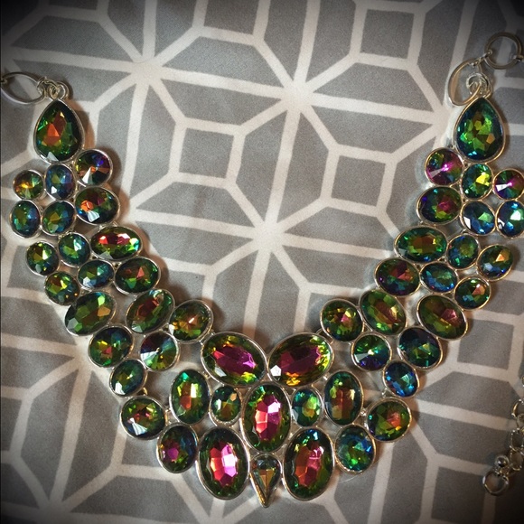 Mystic topaz bib necklace.