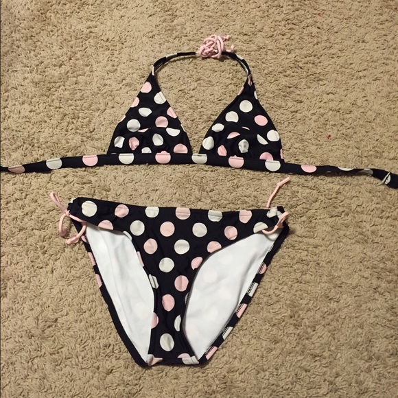 Black white and pink halter bikini