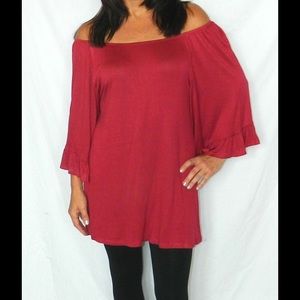 NWT Burgandy/Red a Ruffle Sleeve Tunic