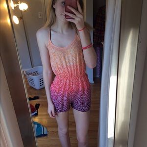 Orange, pink and purple ombré printed romper