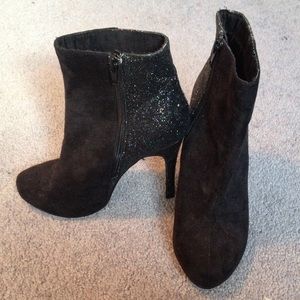 Black and glitter heeled booties