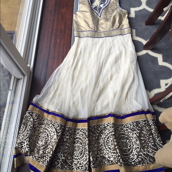 Brand New Cream/white & blue Indian anarkali