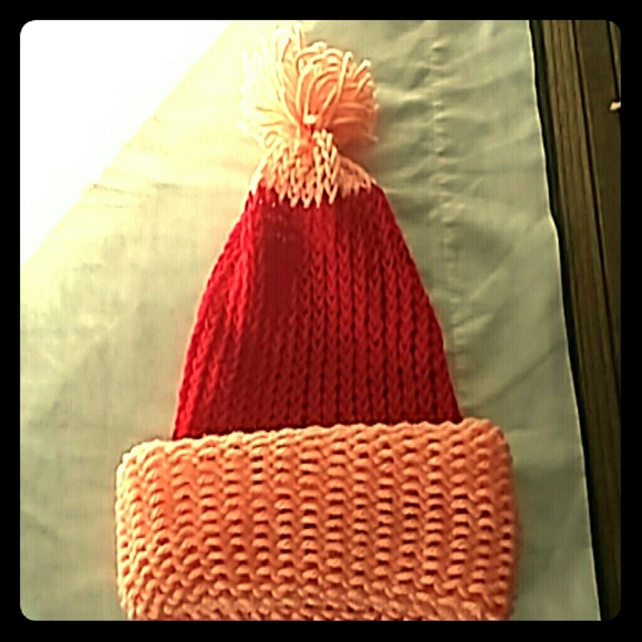 Orange red hand knit hat