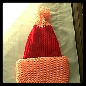 Orange red hand knit hat