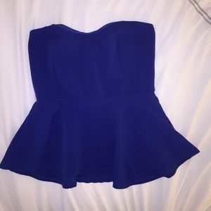 Tobi Royal Blue Strapless Peplum Top