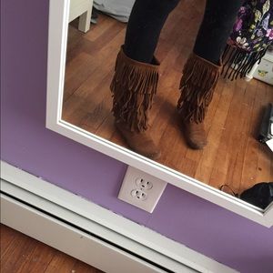 Brown fringe boots