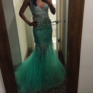 Mint green with crystals gown