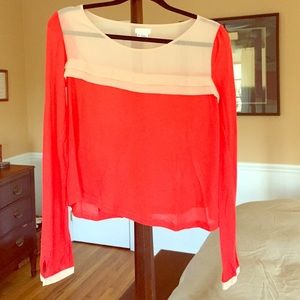 Red and Cream Long Sleeve Blouse
