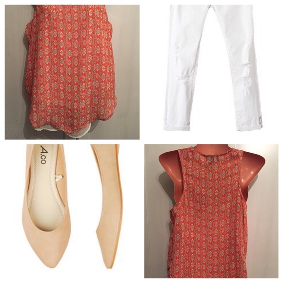 Coral/White/Tan Blouse