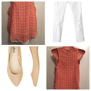 Coral/White/Tan Blouse