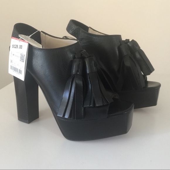 NWT Zara Black Leather Chunky Peep Toe Platform