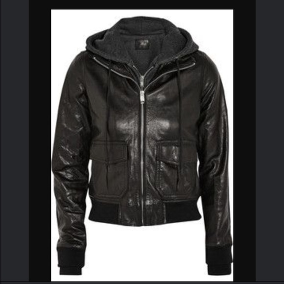 r13 hooded leather and jersey biker jacket L new