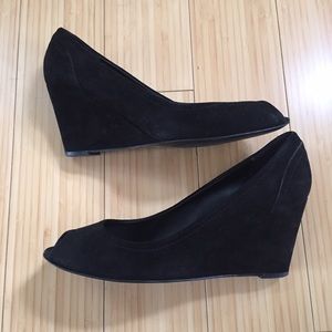 J. Crew black suede open toe wedges