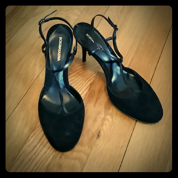 BCBG MAXAZRIA - Black suede and leather t-straps - Picture 1 of 2