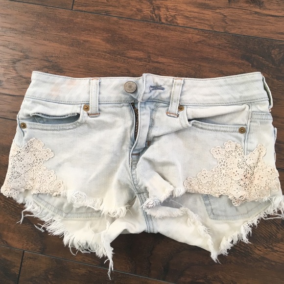Lace and denim shorts
