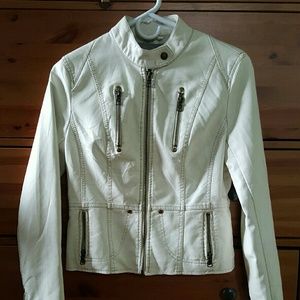 White faux leather motor jacket