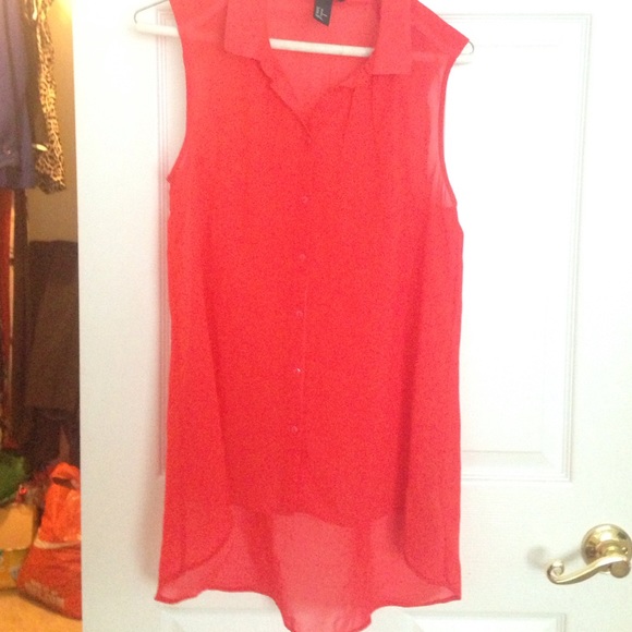 Orange red button down tunic top