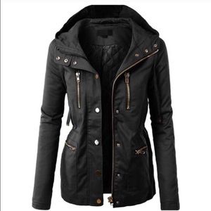 Black Military Cargo Quilted Jacket Small Zipper