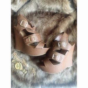Buckle Faux Leather Wedges