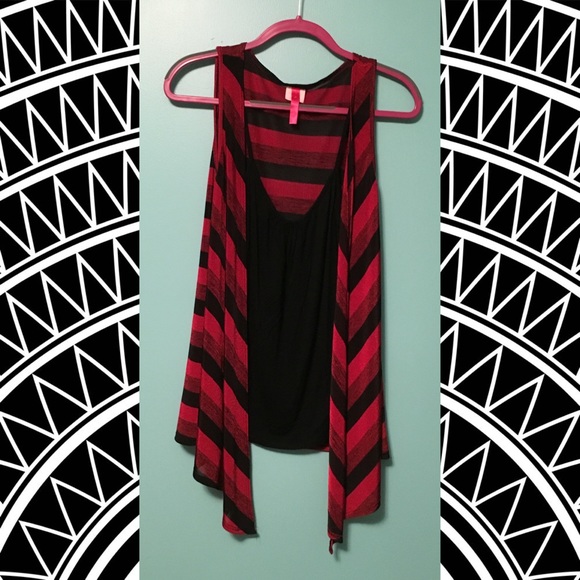 Shirt& Red Cardigan