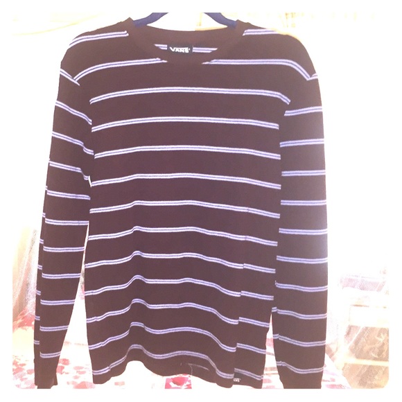 Maroon and Baby Blue Men's Striped Vans Sweater