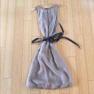 Gunex taupe silk dress with silver design