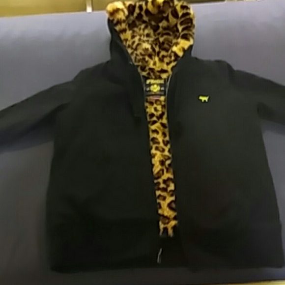 Victorias secret black leopard fur jacket